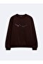 Regular Fit Sign Printed Crew Neck Brown Sweatshirt - 4
