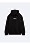 Regular Fit Letter Printed Hooded Black Sweatshirt - 3