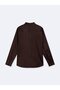 Regular Fit Basic Long Sleeve Brown Shirt - 4