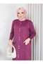 Cold Yarn Pocket Bow Detailed Buttoned Long Vest Knitwear Trouser Set - 4
