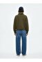Relaxed Fit High Collar Minimal Printed Green Sweatshirt - 3