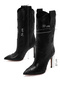 Women's Black Patterned Thin Heeled Leather Boots Wf110001Dv - 5
