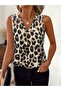 Women's Strappy V-Neck Leopard Print Single Jersey Blouse - 3