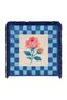 Blue Checkerboard Framed Pink Rose Patterned Decorative Fringed Throw Pillow Cover - 4