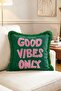 Good Vibes Only Written Pink Emerald Green Modern Fringed Throw Pillow Cover - 2