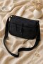 Multi-Compartment Woven Strap Crossbody Bag - Black - 3