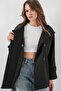 Double-Breasted Collar Short Black Women's Trench Coat 5980 - 5