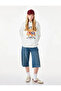 Three Threaded Ribbed Pocketed Teddy Bear Printed Hooded Sweatshirt - 2