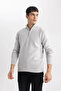 Standard Fit Regular Cut Mock Neck Half-Zip Basic Plain Knit Sweater A5184AX24AU - 5
