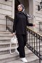 Oval Cut Slit Double Set with Grass Detail - Black