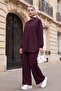 Oval Cut Slit-Cut Double Set with Grass Detail - Plum