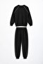Black Boys' Striped Lettered Crew Neck Sweatshirt Set 24838 - 4