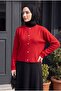 Buttoned Round Neck Knitwear Cardigan -Red