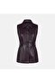 Women's Bitter Brown Belted Double Layered Vest Leather Trench Coat - 3