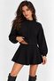 Women's Black Knitwear Skirted Cardigan Set High Collar Long Sleeve 2-Piece Set - 5