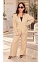 Beige Striped Woven Blazer & Wide-Leg Co-Ord Set