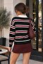 Women's Striped Polo Collar Knit Sweater - 3
