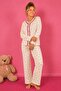Waffle Knitted Long Sleeve Round Neck Lace Detailed Buttoned Women's Pajama Set - 2