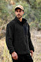 Men's Stand Collar Pocket Oversize Welsoft Fabric Fleece Zippered Black Jacket - 7