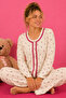 Waffle Knitted Long Sleeve Round Neck Lace Detailed Buttoned Women's Pajama Set
