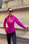 Gathered Front Satin Fuchsia Shirt - 3