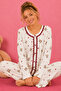 Waffle Knitted Long Sleeve Round Neck Lace Detailed Buttoned Women's Pajama Set