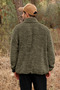 Men's Khaki Lamb Welsoft Fleece Jacket with Stand Collar and Zipper, Oversize - 3