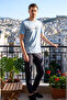 Men's Short Sleeve Combed Cotton Pajama Set with Writing on the Front 2368 Blue01 - 3