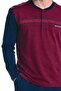 6141 Men's Long Sleeve Buttoned Collar Jacquard Pajama Set-Burgundy - 2
