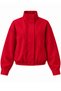 High Collar Red Bengaline Fabric Zippered Bomber Jacket - 2