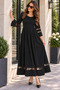 Timeless Elegance - Women's Tulle Stripe Sleeve Detailed Round Neck Long Crepe Dress