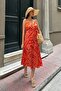 Strappy Double Breasted Patterned Long Orange Dress - 5