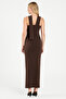 Ottoman Fabric Long Dress – Brown |   Stylish Sleeveless Halter Neck - 2