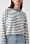 2236 Striped Crew Neck Long Sleeve Oversize Sweatshirt Blue - 2