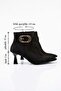 Women's Melodi Black Suede Buckle 7 cm Heeled Pointed Toe Zippered Boots - 3