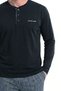 6146 Men's Long Sleeve Buttoned Collar Pajama Set-Black - 2