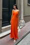 Satin Strap Chest Gathered Long Orange Dress