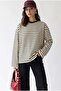 2236 Striped Crew Neck Long Sleeve Oversize Sweatshirt Black - 5