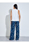 White Solid Ruffle Hem Tank Top And Navy Blue All Over Print Straight Pants Pyjama Set - 5