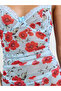 Blue Floral Printed Strappy Slip Dress With Thongs - 3