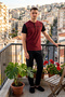 Men's Short Sleeve Pajama Set with Three Buttons on the Front 2353 Claret Red01 - 3
