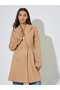Beige Longline Wool Like Coat With Faux Fur Detail - 3