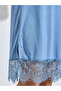 Blue Solid Lace Hem Short Sleeves Nightdress - 3