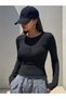 Ribbed Long Sleeve Henley Top - Black - 5