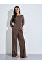 Brown Solid Button-Up Shirt And Wide Leg Pants Pyjama Set - 2