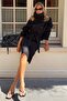Black Stand Collar Belted Cashmere Women's Coat Mg2904 - 2