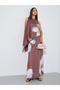 Rust Printed Asymmetric Drape Cowl Neck Knit Top - 2