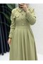 Women's Chic, Elegant, Modest, Open-Front Khaki Dress - 3