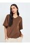 Coffee Brown V-Neck Short Sleeve Top - 3