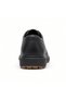 -Marcomen Men's Black Grained Leather Moc-Toe Casual Shoes Lace-Up Thick Sole - 7